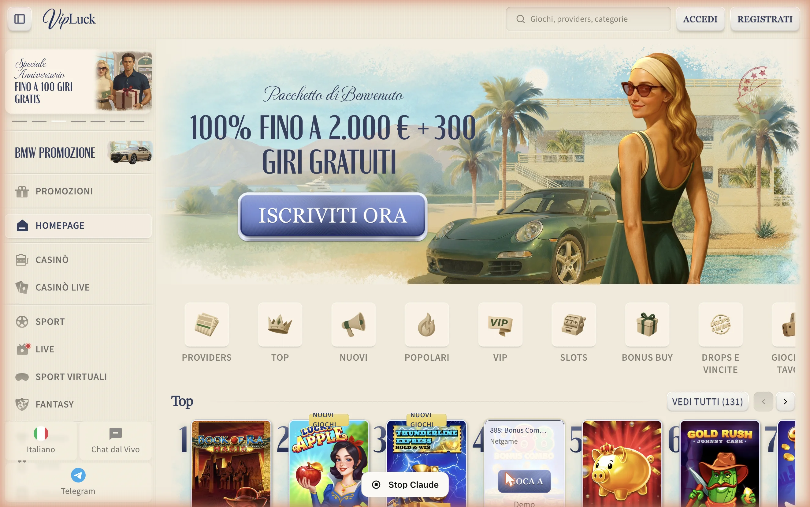 Homepage VipLuck – test diretto agosto 2026