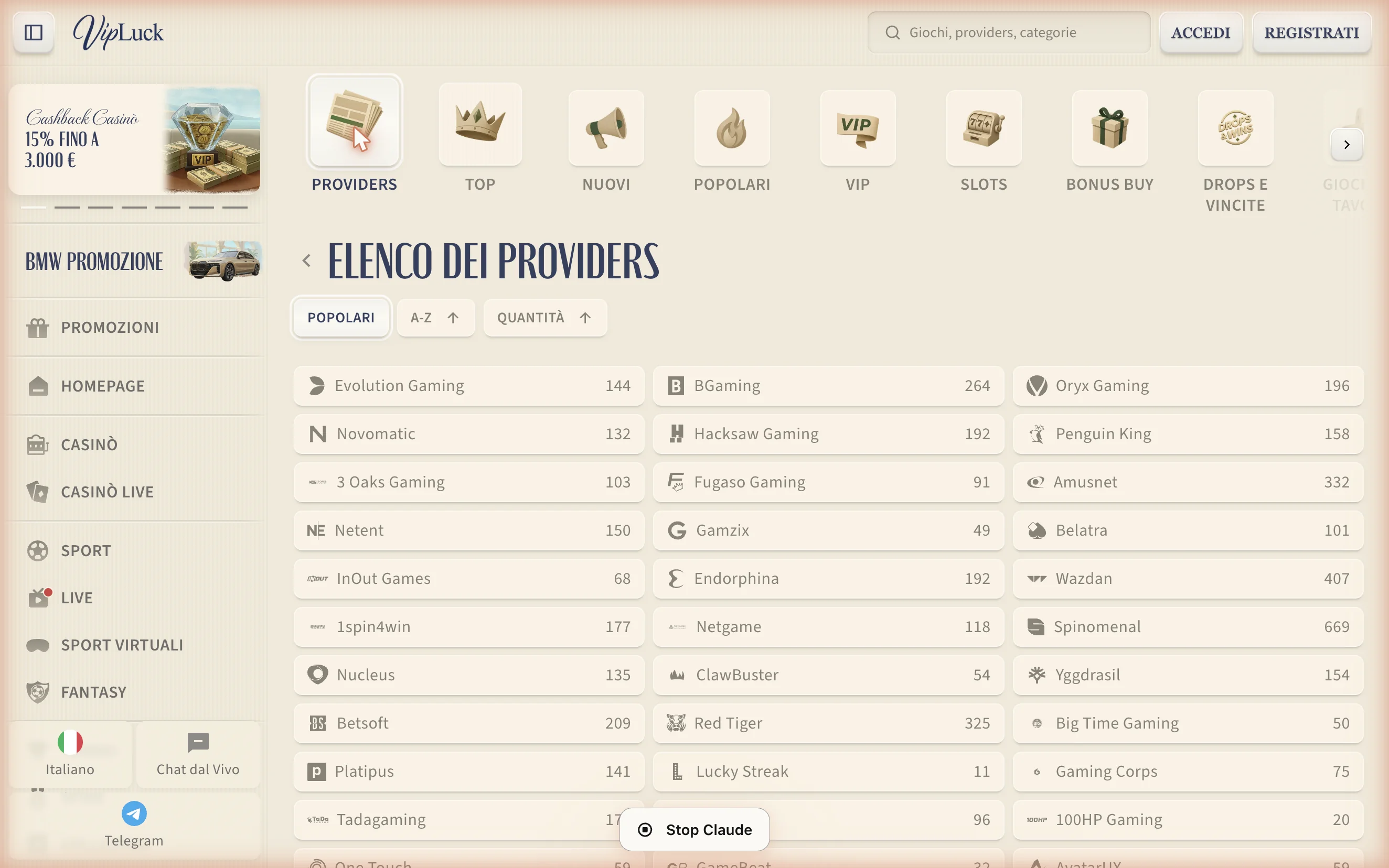 Elenco provider VipLuck – 97 fornitori verificati