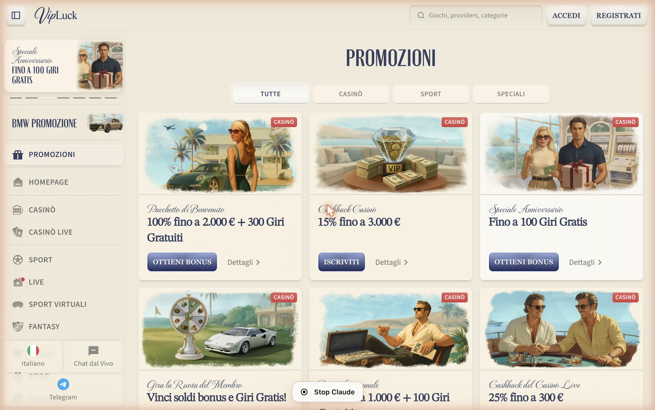 Pagina promozioni VipLuck – agosto 2026