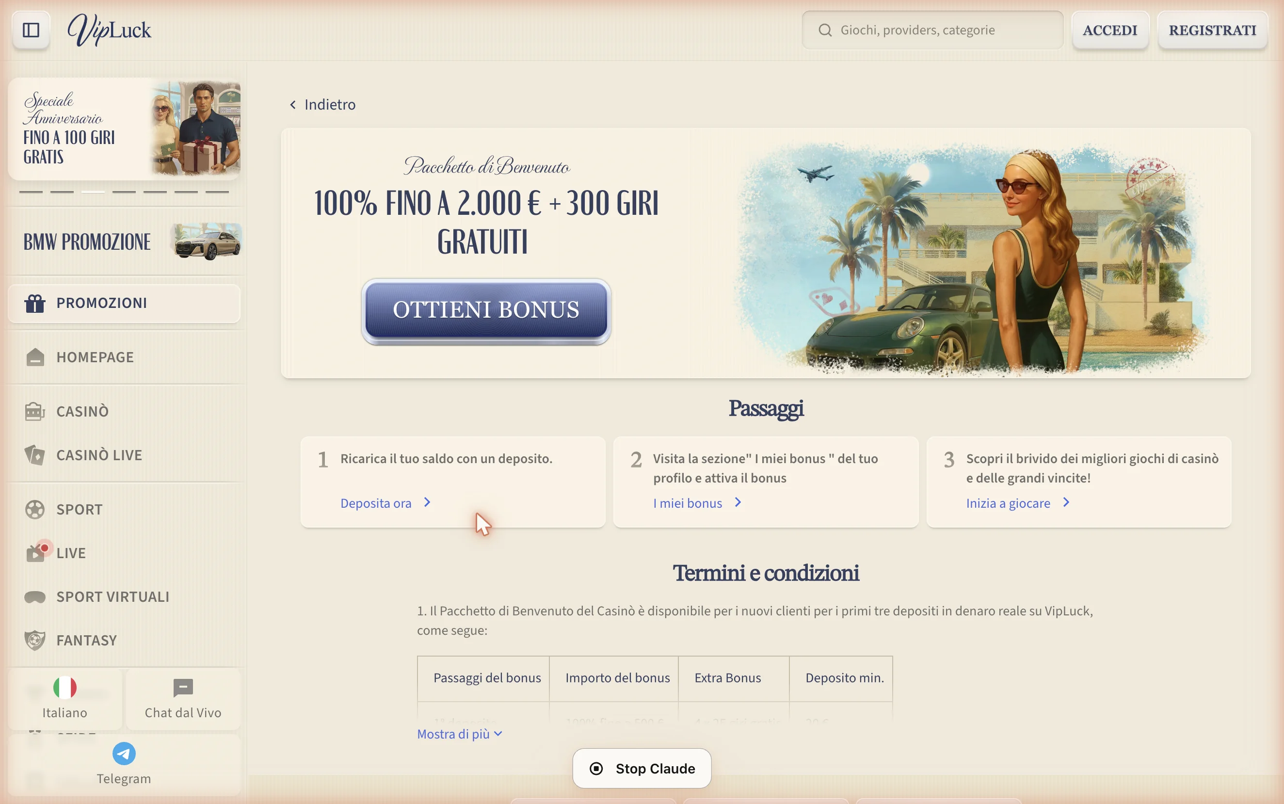 Termini e condizioni bonus VipLuck